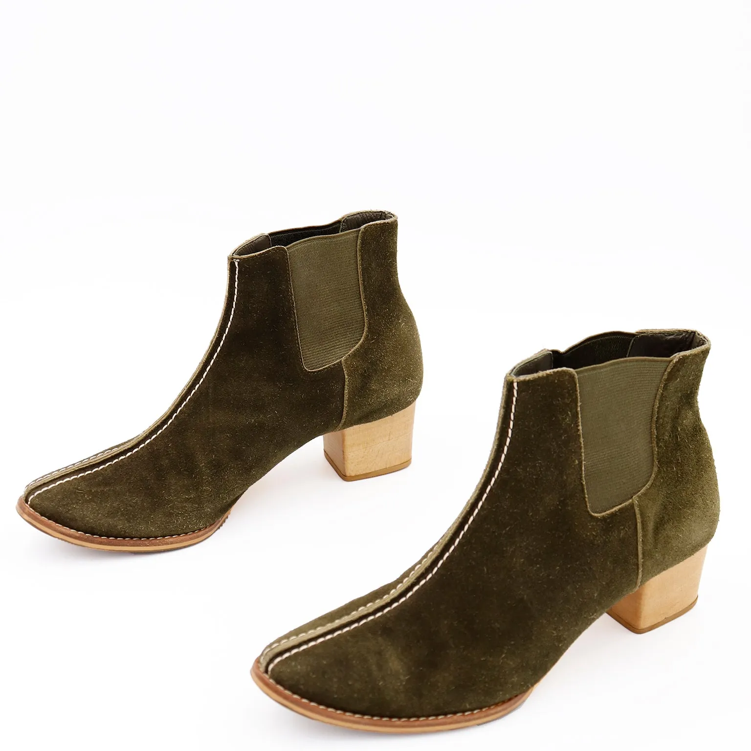 1990s Issey Miyake Plantation Vintage Green Suede Low Boots