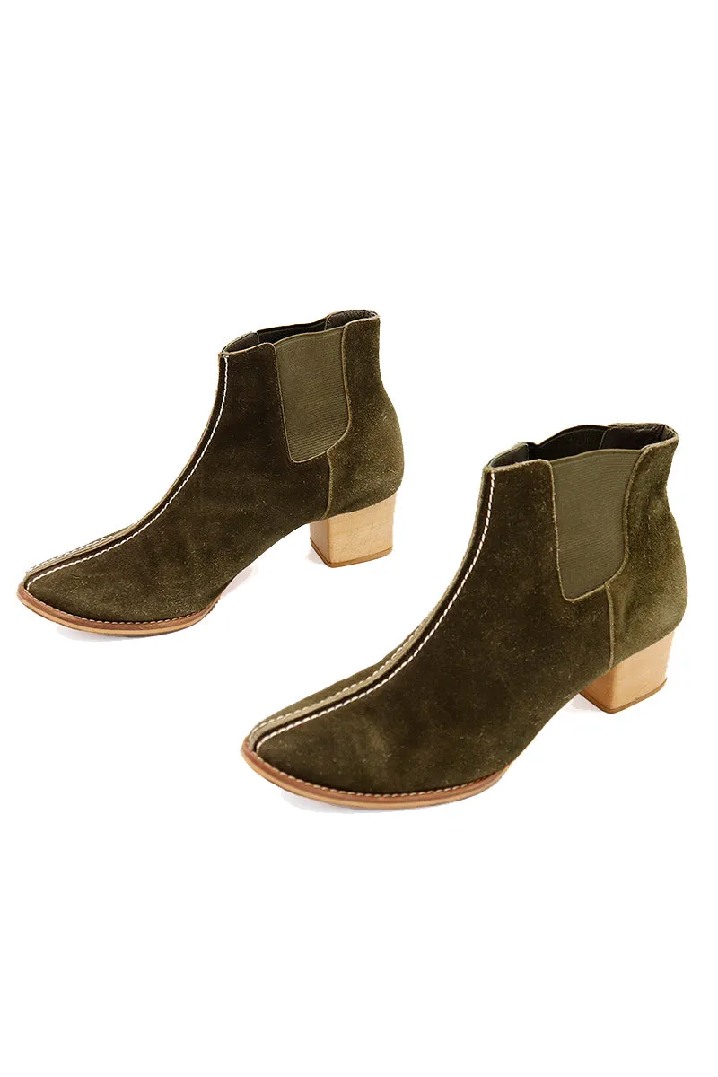 1990s Issey Miyake Plantation Vintage Green Suede Low Boots