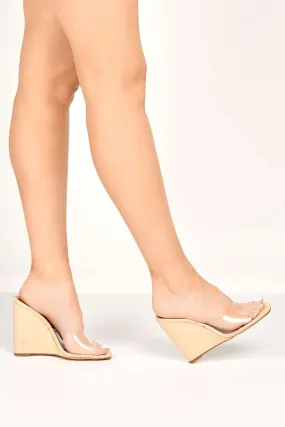 Cari Perspex Band Wedge Mule in Nude Patent