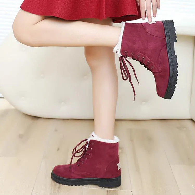 Cozy Fleece Warm Plush Lace-Up Ankle Snow Boots