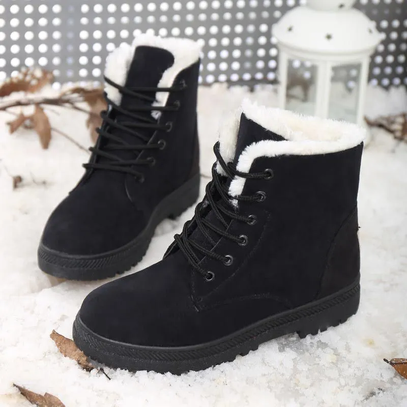 Cozy Fleece Warm Plush Lace-Up Ankle Snow Boots