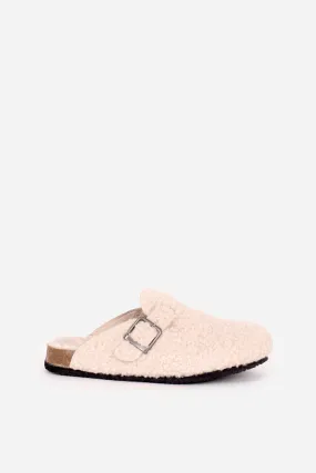 Cream Buckle Strap Slipper