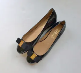 Ferragamo Varina Black Patent Flats new in box shoes bow flats C Width