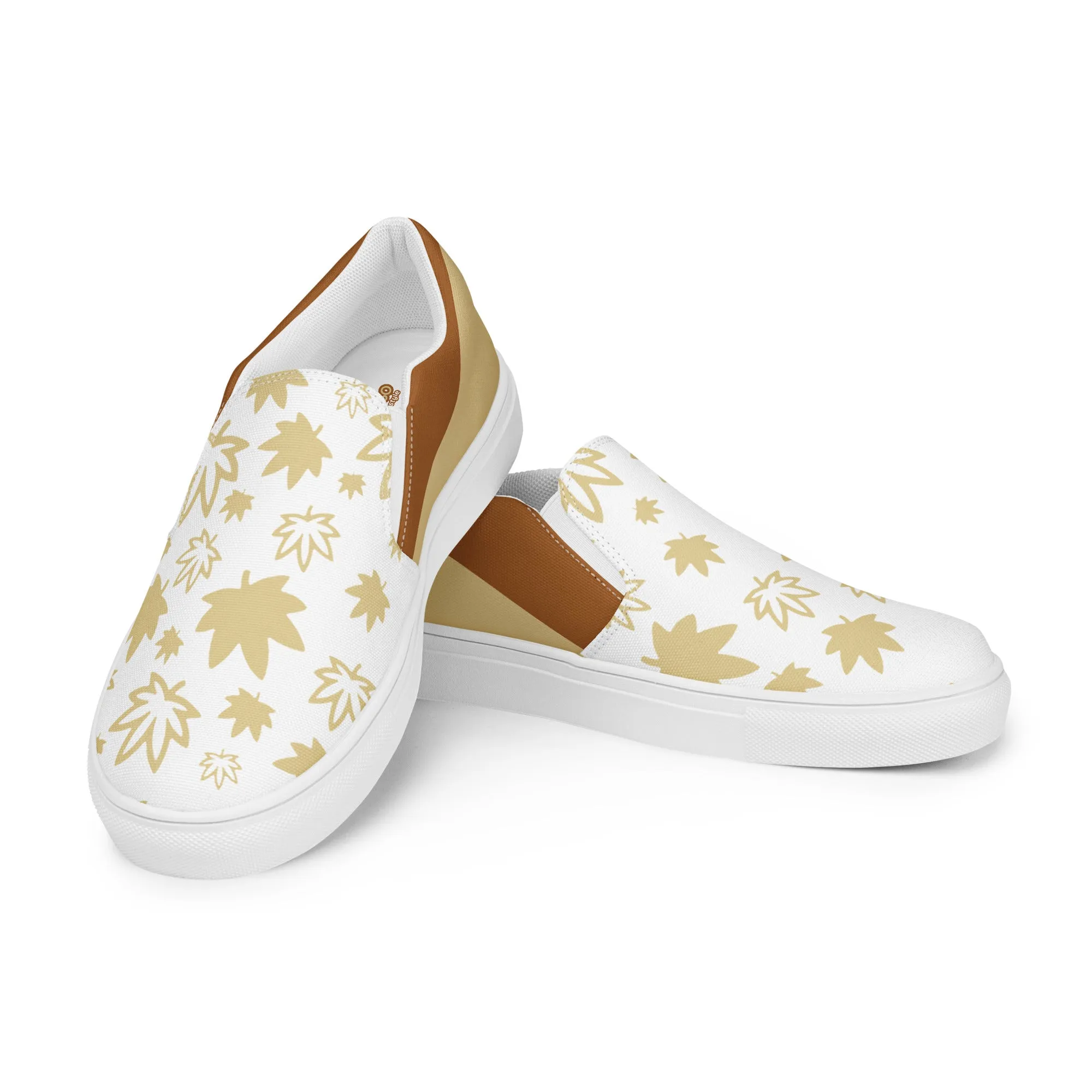 Gold  leaf on white Men’s slip-on canvas shoes