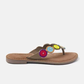 Luna Leren Dames Slippers Multi Taupe