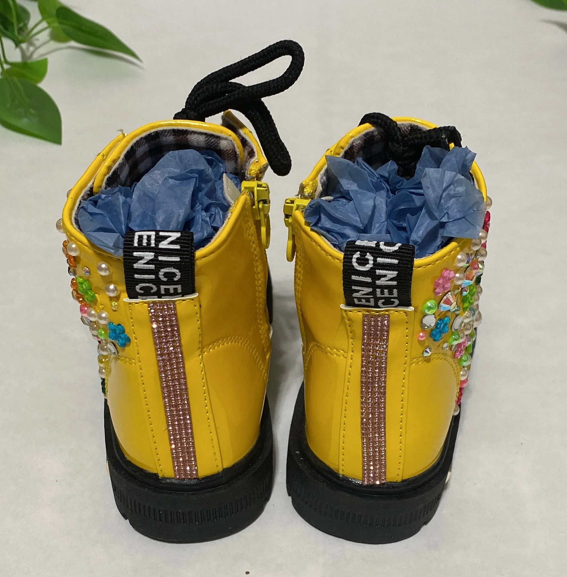 PINK FLOWERED YELLOW GIRLS' BOOTS