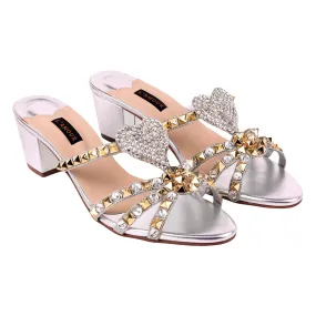 Shakira Block Heels - Coin Silver