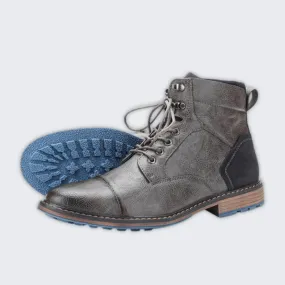 Stylish Grey Leather Boots for Men - Non-Slip Comfort Fit