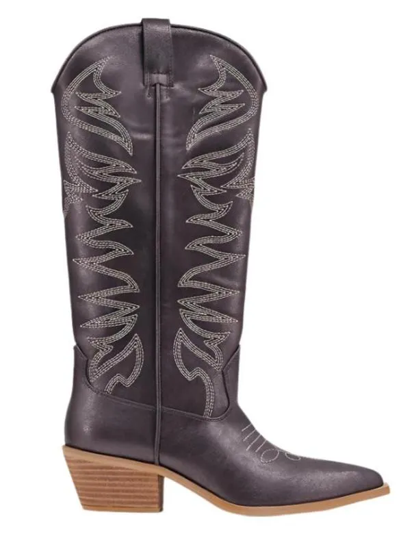 Zerena Gun Metal Cowgirl Boots by Shu Shop